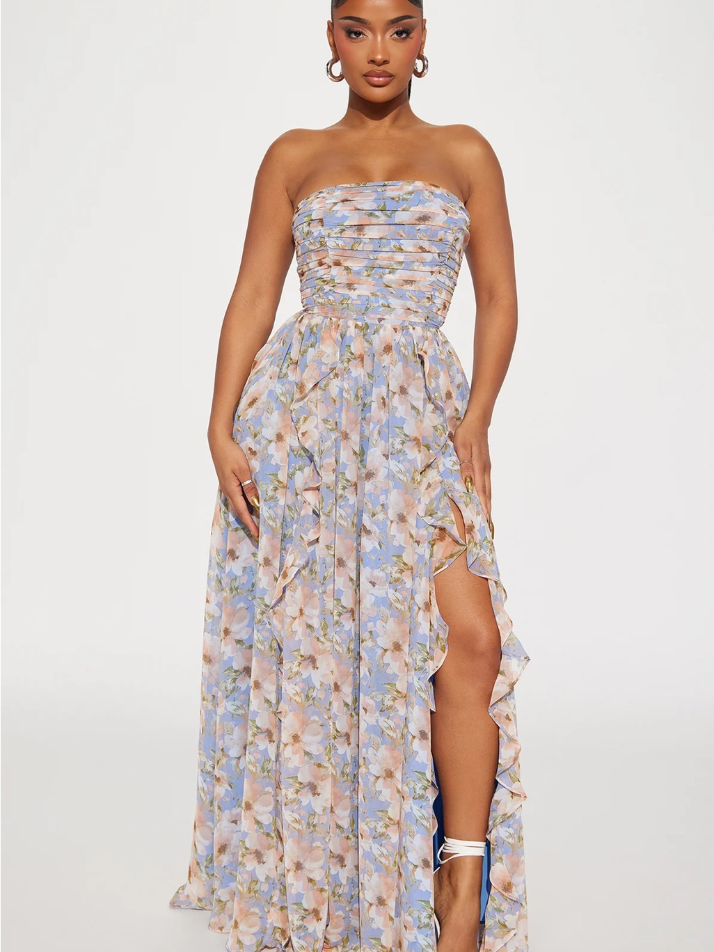 Fashion Nova Sophia Chiffon Maxi Dress Blue Floral 1x Nwt/Never Worn